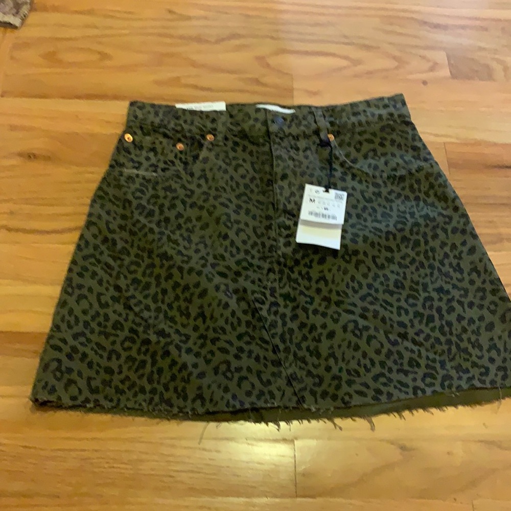 Zara premium olive leopard denim skirt